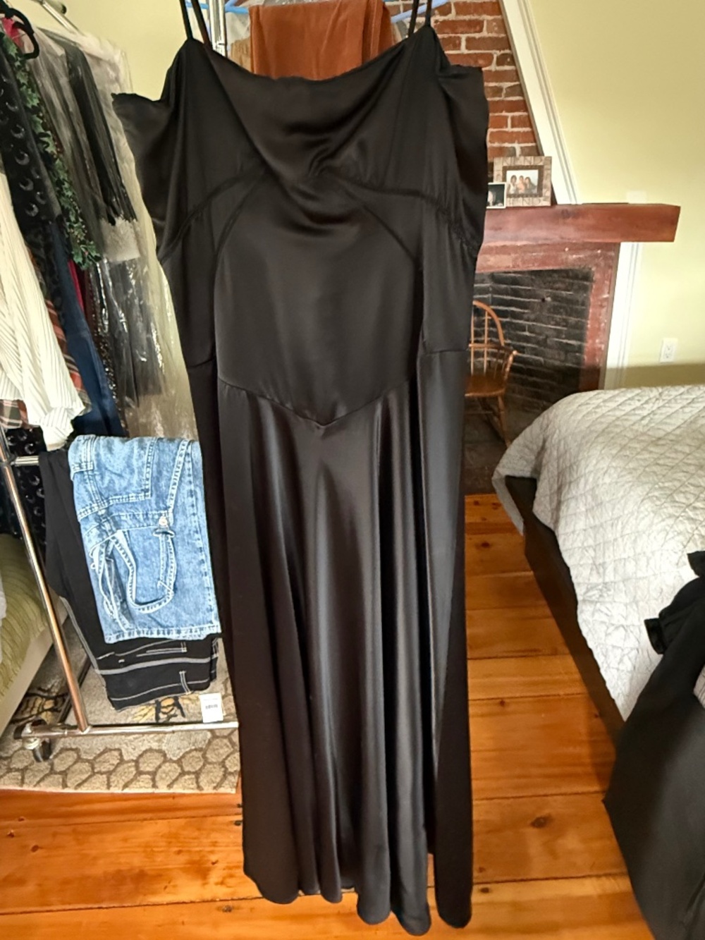 House of CB Anabella Lace-Up Black Satin Gown